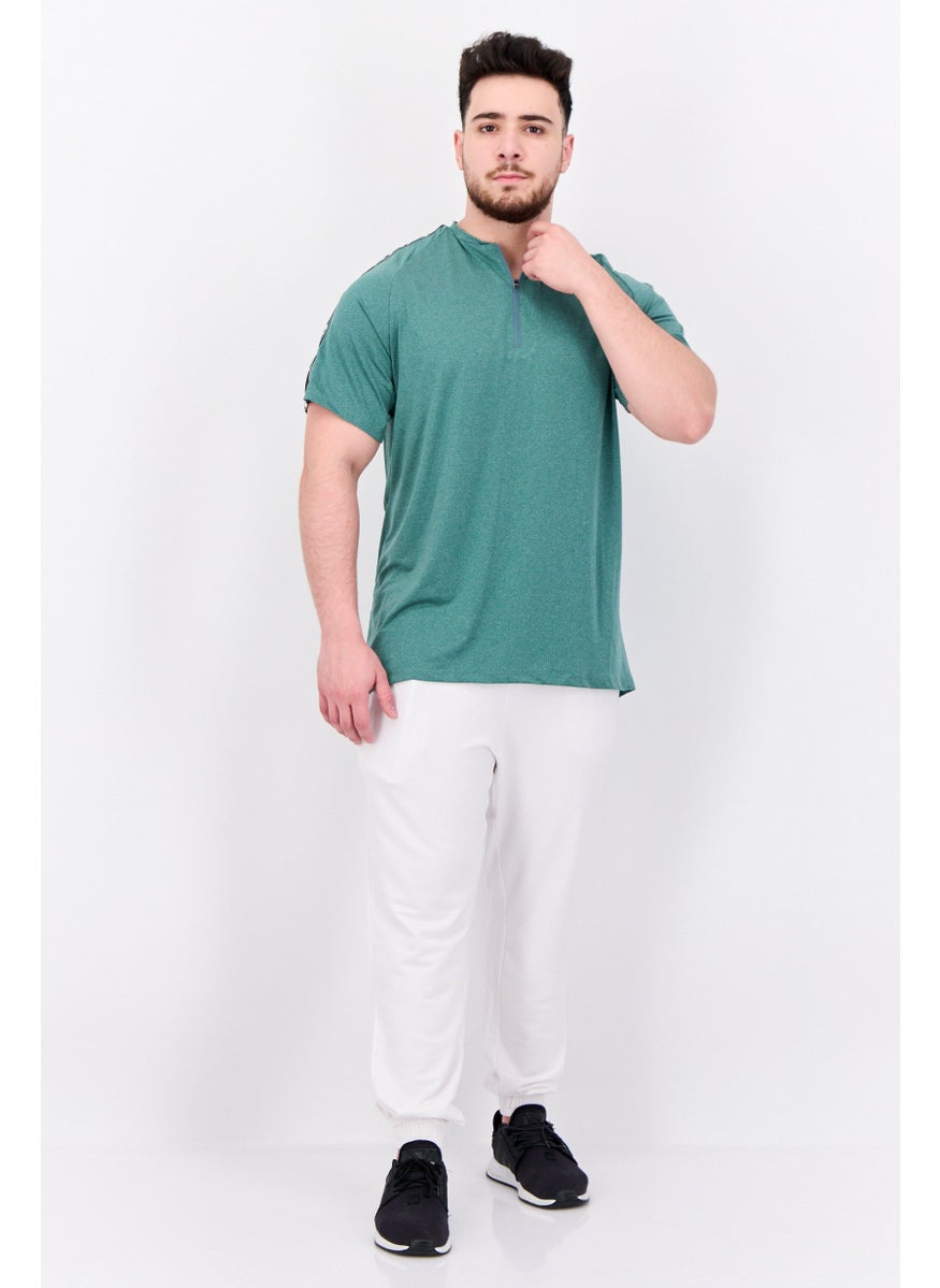 RZIST - Men Sportswear Fit Brand Logo Half Zip Training T-Shirt, Green - Image 1