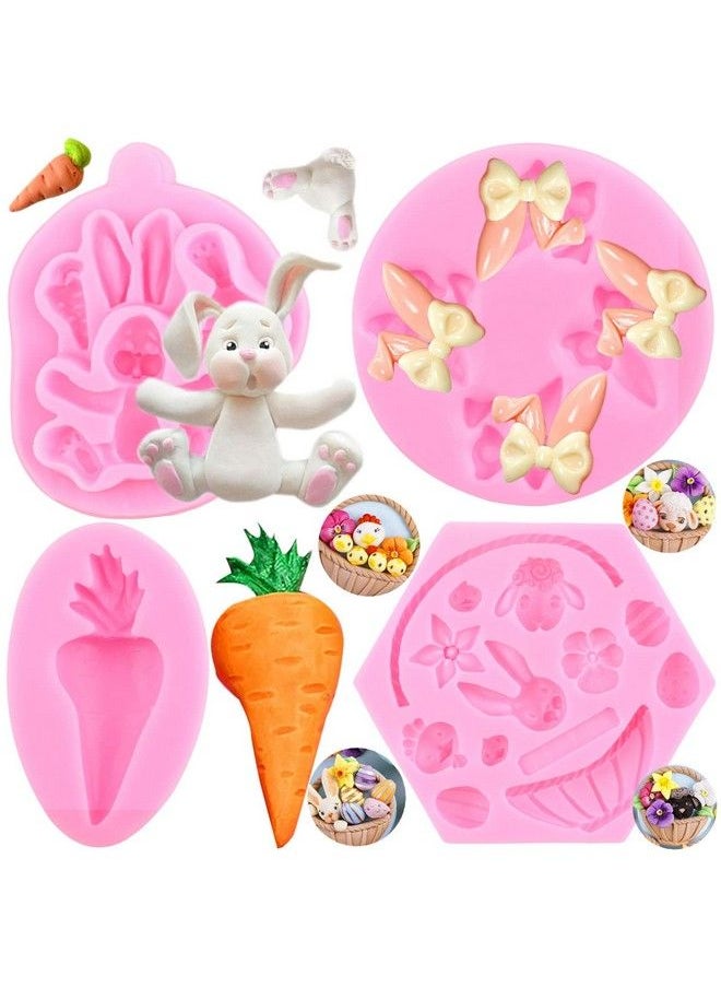 Mujiang - Rabbit Fondant Molds Animal Flower Basket Bunny Ears Silicone Mold Carrot Candy Mold For Cake Decorating Cupcake Topper Polymer Clay Chocolate Gum Paste Set Of 4 - Image 1