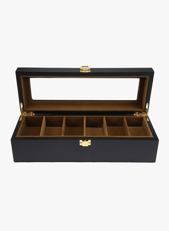 صندوق ساعة 6 فتحات من الخشب منظم ساعات محمول حقيبة تخزين للسفر صندوق عرض مجوهرات (أسود) - Image 3