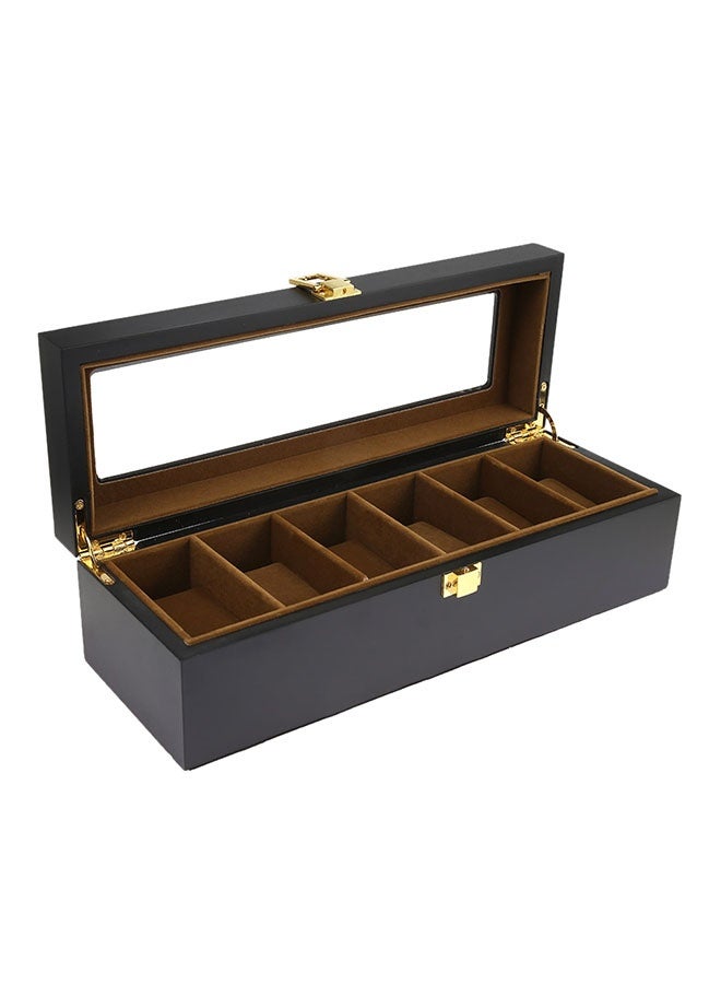 صندوق ساعة 6 فتحات من الخشب منظم ساعات محمول حقيبة تخزين للسفر صندوق عرض مجوهرات (أسود) - Image 1