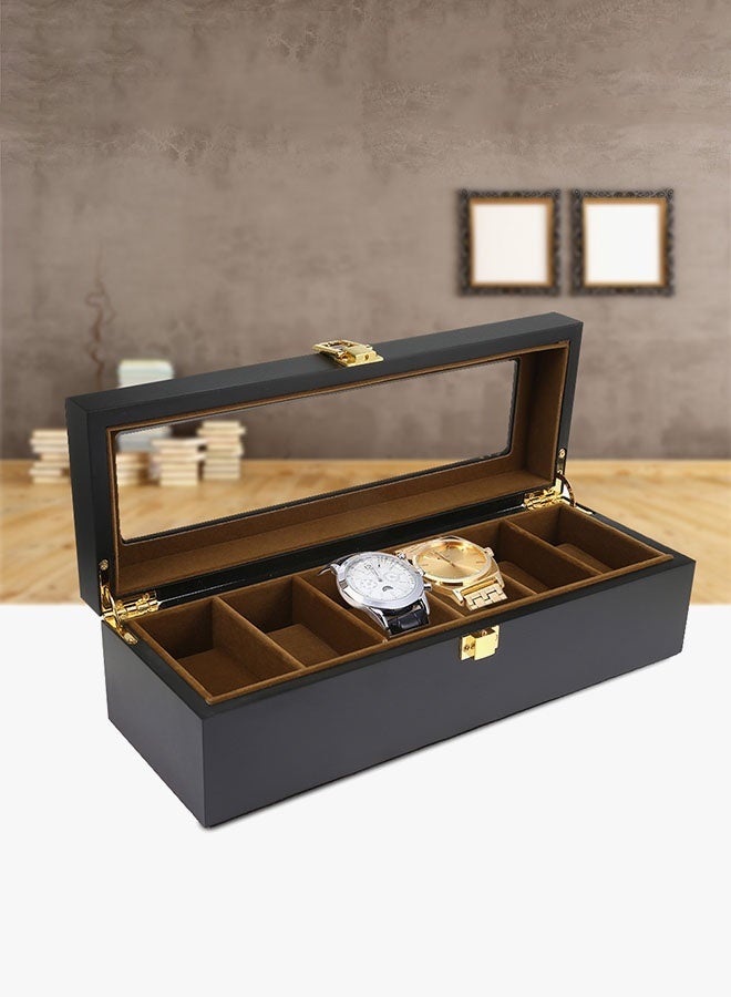 صندوق ساعة 6 فتحات من الخشب منظم ساعات محمول حقيبة تخزين للسفر صندوق عرض مجوهرات (أسود) - Image 4