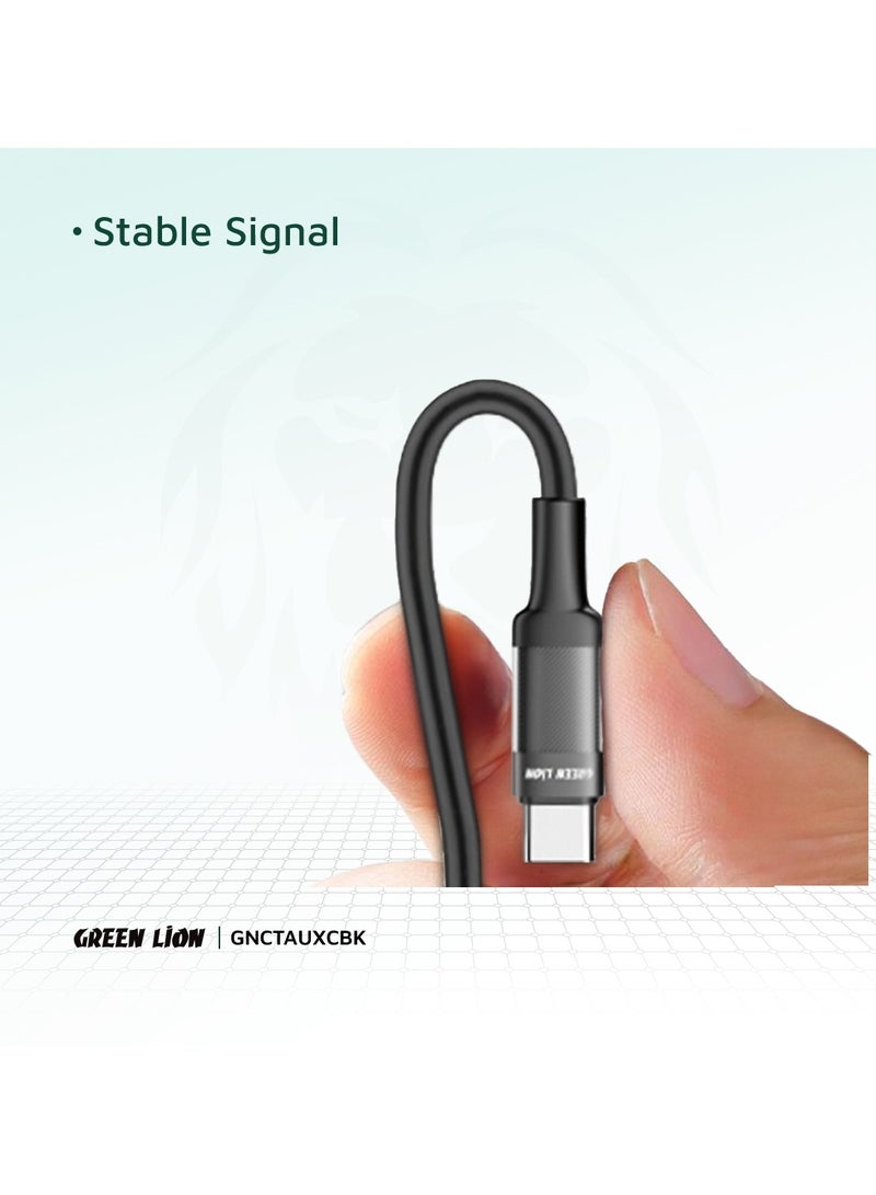 USB-C To AUX Braided Cable 1 Meter Length / Transparent + Braided Material / Super Durable / Secure & Safe / Stable Signal / Copper Core / 10000 Bends Life Span / Premium Quality / Practical Aux Audio Cable / Flexible & Portable / Universal Fit - Black