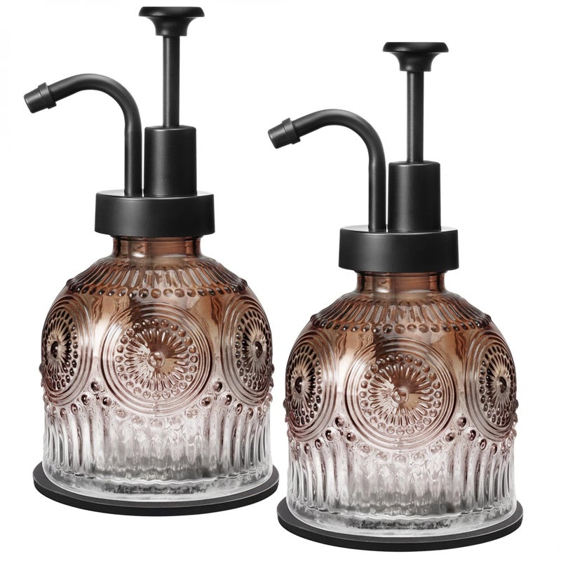 SheeChung Vintage Soap Dispenser, Kitchen Dish Soap Dispensers with Pump Mat, Glass Hand Soap Dispenser for Bathroom, Liquid, Lotion, Refillable, Rustic Farmhouse Decor-Brown (Black Pump, 2 pk) - Image 1