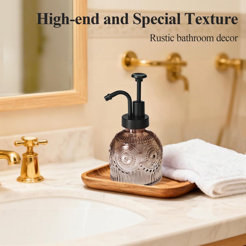 SheeChung Vintage Soap Dispenser, Kitchen Dish Soap Dispensers with Pump Mat, Glass Hand Soap Dispenser for Bathroom, Liquid, Lotion, Refillable, Rustic Farmhouse Decor-Brown (Black Pump, 2 pk) - Image 5
