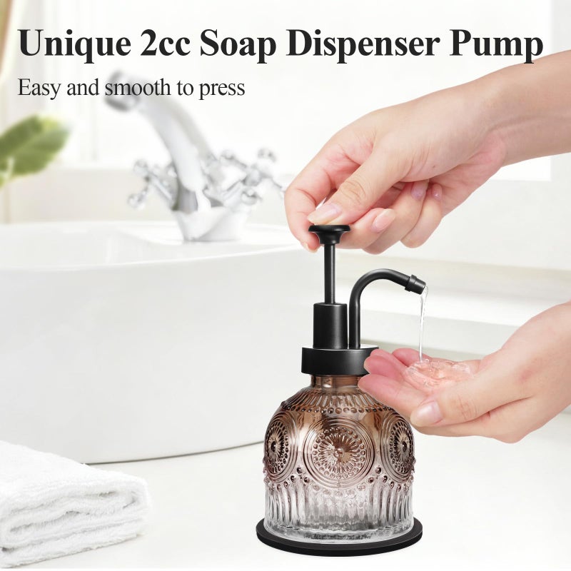 SheeChung Vintage Soap Dispenser, Kitchen Dish Soap Dispensers with Pump Mat, Glass Hand Soap Dispenser for Bathroom, Liquid, Lotion, Refillable, Rustic Farmhouse Decor-Brown (Black Pump, 2 pk) - Image 3