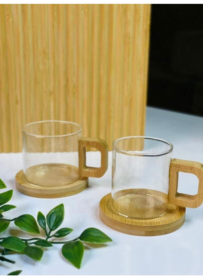 Generic Only for coffee lovers and those in a good mood Glass coffee set with a wooden handle 12 pieces (6 glass cups + 6 wooden saucers) Waterproof bamboo wood. Comes in a chic box. Pictures are of the actual product.  - Image 1
