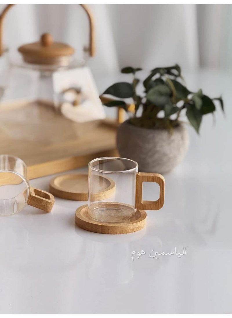 Generic Only for coffee lovers and those in a good mood Glass coffee set with a wooden handle 12 pieces (6 glass cups + 6 wooden saucers) Waterproof bamboo wood. Comes in a chic box. Pictures are of the actual product.  - Image 4