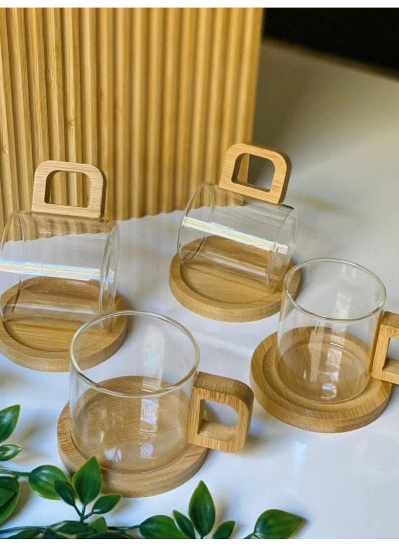 Generic Only for coffee lovers and those in a good mood Glass coffee set with a wooden handle 12 pieces (6 glass cups + 6 wooden saucers) Waterproof bamboo wood. Comes in a chic box. Pictures are of the actual product.  - Image 2