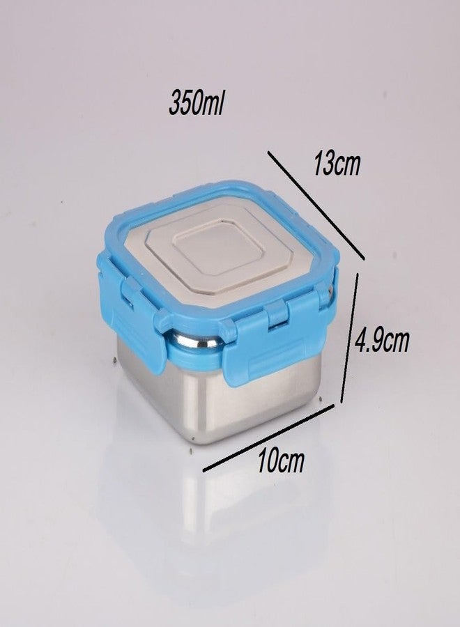 Foliam Leak Proof Click and Seal Lock Stainless Steel Storage/Air Tight Tiffin Container/Lunch Container (2) 350 SQUARE S.S LID, Multicolor - Image 2