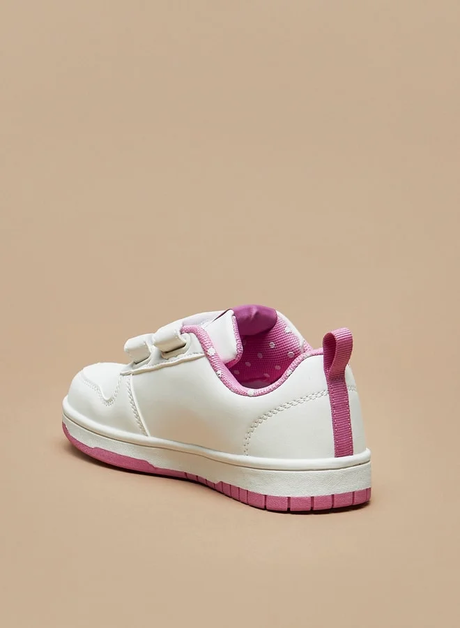 ديزني Girls Minnie Mouse Print Sneakers with Hook and Loop Closure