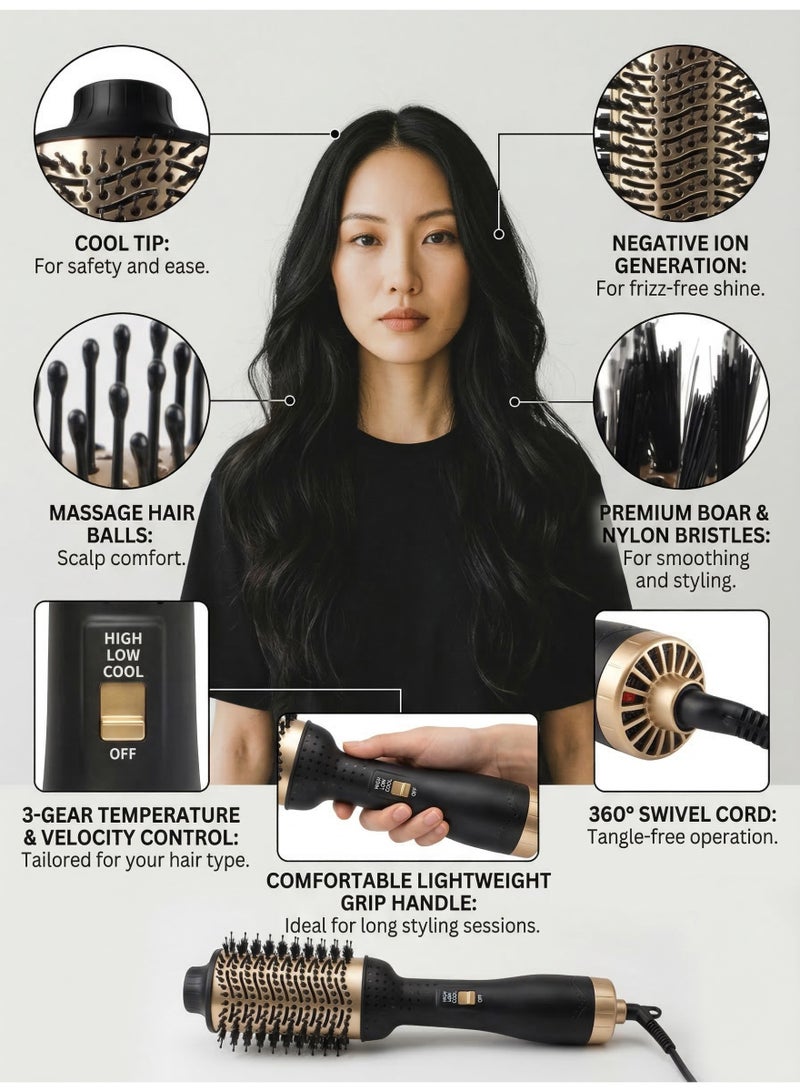 Lifenpure Hot Air Brush 3 in 1 Hair Dryer and Styler Volumizer Curling and Straightening Brush - Image 4