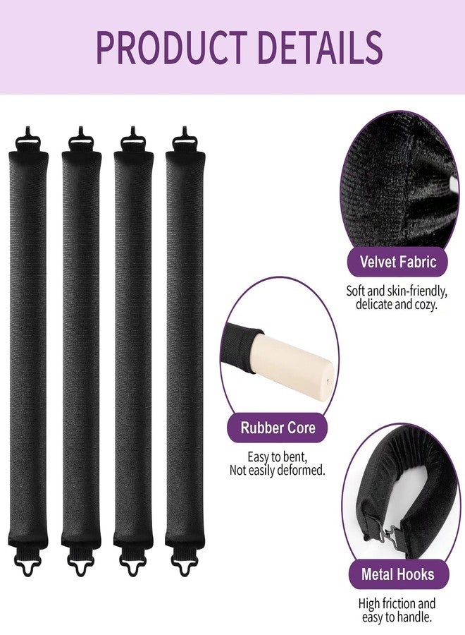 posicurly Heatless Curls Overnight Blowout Rods - 4 Pcs Hair Curlers to Sleep In,Jumbo Curling Velvet,Hair Rollers Rod with Silk Scarf Black - Image 4