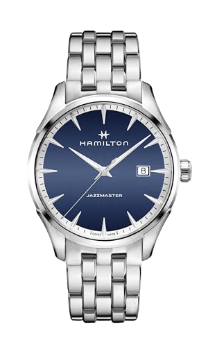 Hamilton Jazzmaster Gent Quartz Men's Watch, 40mm Stainless Steel Case, Swiss Made, Blue Dial Analog Wrist Watch for Men, 50m Waterproof, Sapphire Crystal, Stainless Steel Strap - Image 1