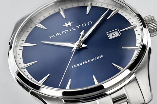 Hamilton Jazzmaster Gent Quartz Men's Watch, 40mm Stainless Steel Case, Swiss Made, Blue Dial Analog Wrist Watch for Men, 50m Waterproof, Sapphire Crystal, Stainless Steel Strap - Image 2