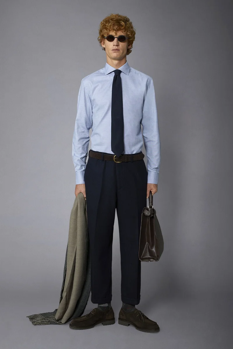 Men's regular fit french collar classic shirt dobby fabric - Blue