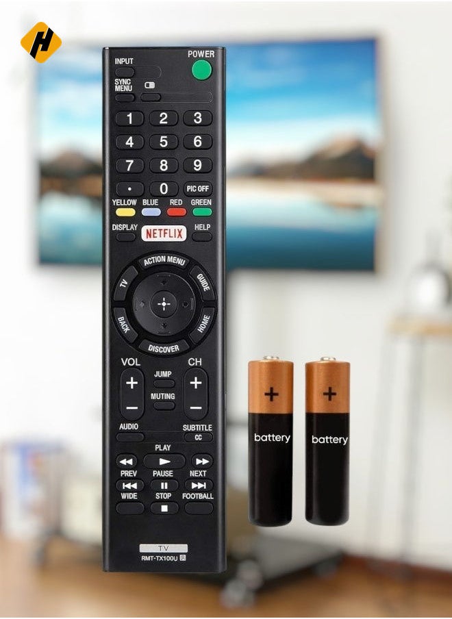 Replacement Remote Control for Sony RMT-TX100U TV, Replacement for All Sony Bravia LCD LED HD Smart Remote Controls with Netflix Button with battery