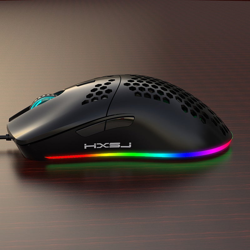 إتش إكس إس جيه ماوس ألعاب J900 سلكي بمنفذ USB وإضاءة متعددة الألوان RGB ودقة DPI قابلة للتعديل بستة مستويات أسود - Image 3