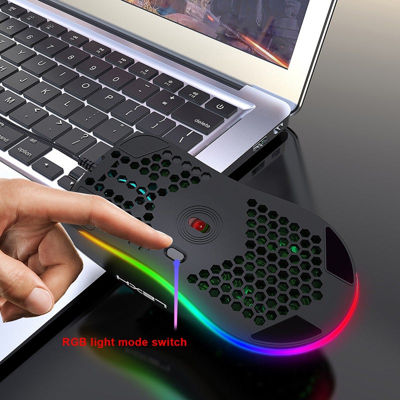 إتش إكس إس جيه ماوس ألعاب J900 سلكي بمنفذ USB وإضاءة متعددة الألوان RGB ودقة DPI قابلة للتعديل بستة مستويات أسود - Image 4