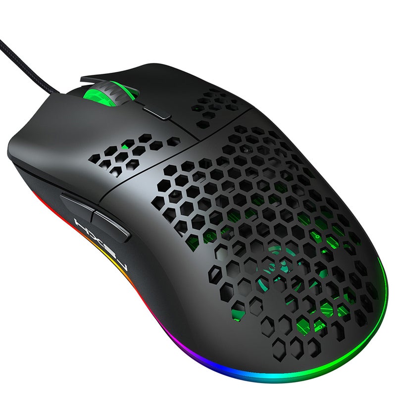إتش إكس إس جيه ماوس ألعاب J900 سلكي بمنفذ USB وإضاءة متعددة الألوان RGB ودقة DPI قابلة للتعديل بستة مستويات أسود - Image 1