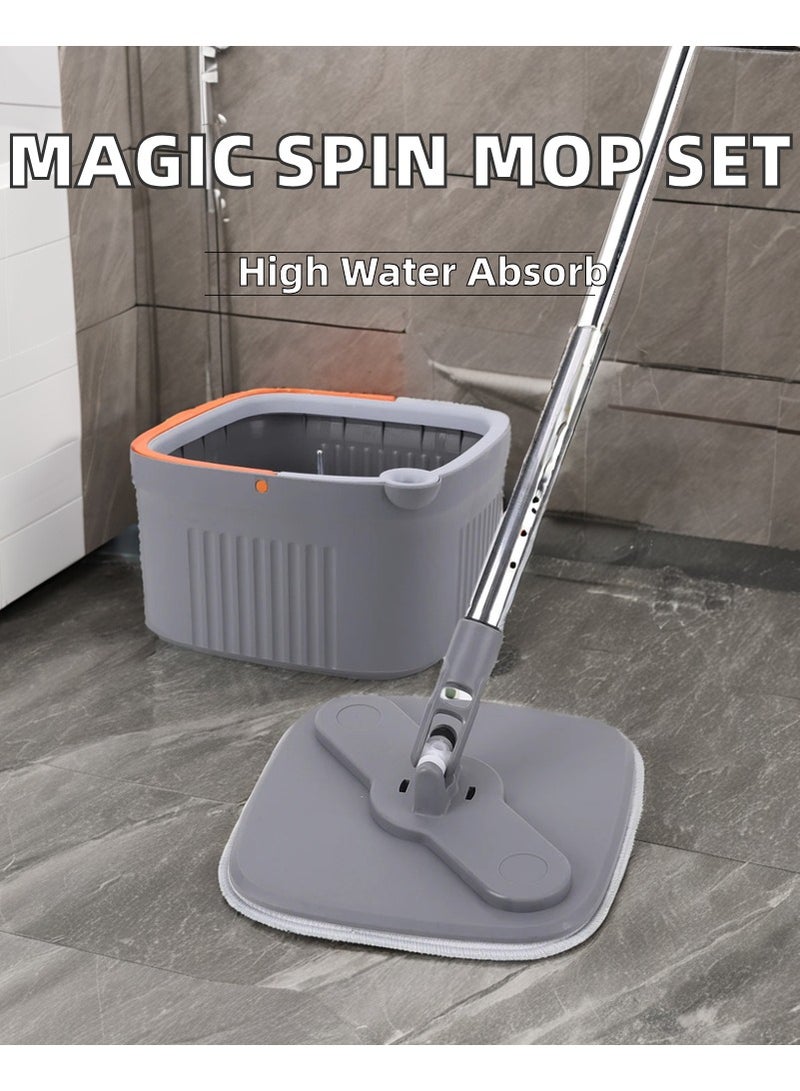 اليسا مجموعة ممسحة سبين باكيت المسطحة والمربعة - 6 وسادات من الألياف الدقيقة قابلة للغسل، ومكشطة شعر مدمجة، ومقبض من الفولاذ المقاوم للصدأ بزاوية 360 درجة لتنظيف الأرضيات بدون استخدام اليدين - Image 4