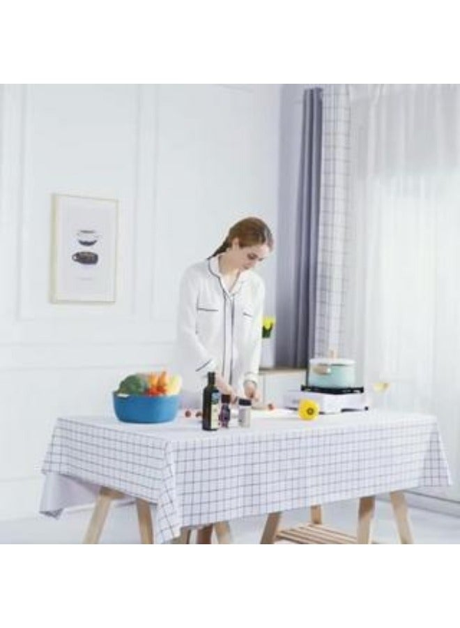 Rectangular PVC Tablecloth 137 x 180 cm Stain Resistant Waterproof Oil Resistant -White - Image 3