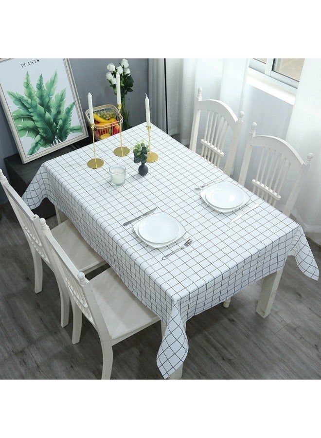 Rectangular PVC Tablecloth 137 x 180 cm Stain Resistant Waterproof Oil Resistant -White - Image 1