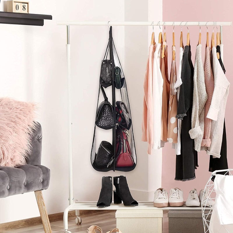 MUGATH MUGATH Handbag Hanging Organizer Foldable Purse Storage Space Saving Closet for Wardrobe Clutches Pouch Organizer Dust Proof Bag for Ladies Handbags with 6 Large Vinyl Pockets Black  - Image 3