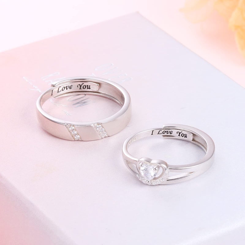 Yearace Endless Love Couple Rings, 925 Sterling Silver Promise Ring for Couples Romantic Heart Cubic Zirconia, Adjustable Engagement Wedding Ring for Him and Her - Image 4
