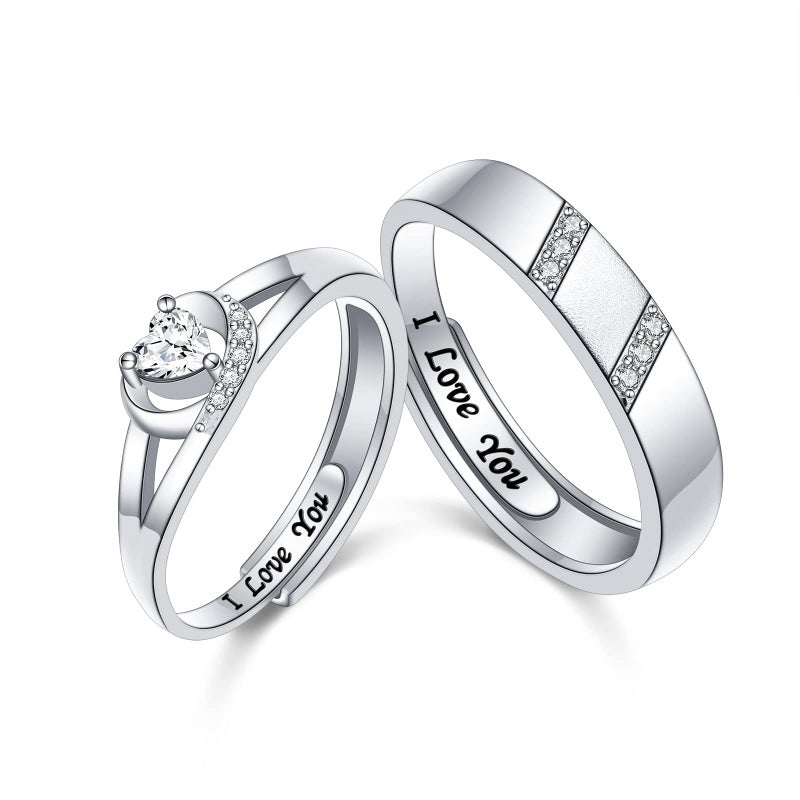 Yearace Endless Love Couple Rings, 925 Sterling Silver Promise Ring for Couples Romantic Heart Cubic Zirconia, Adjustable Engagement Wedding Ring for Him and Her - Image 1