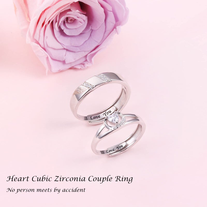 Yearace Endless Love Couple Rings, 925 Sterling Silver Promise Ring for Couples Romantic Heart Cubic Zirconia, Adjustable Engagement Wedding Ring for Him and Her - Image 3