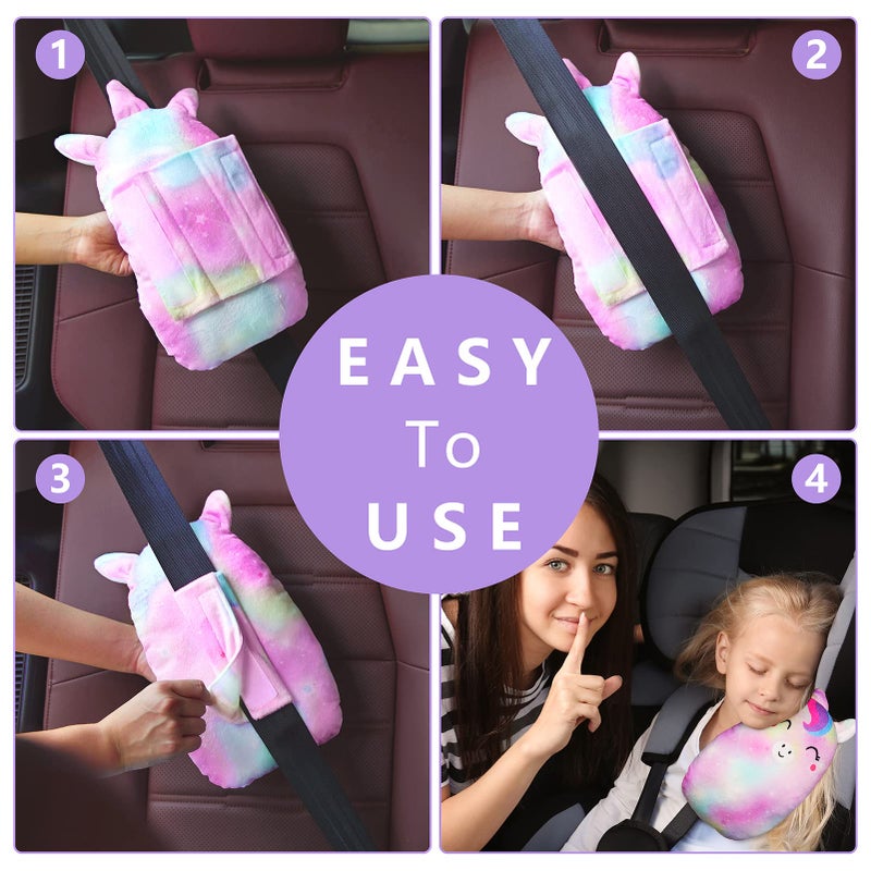 FIODAY Car Seat Belt Covers for Kids Unicorn Seat Belt Pillow Soft Seat Belt Cushion Adjust Seat Strap Pillow Head Neck Support for Children Boys Girls Travel - Image 5