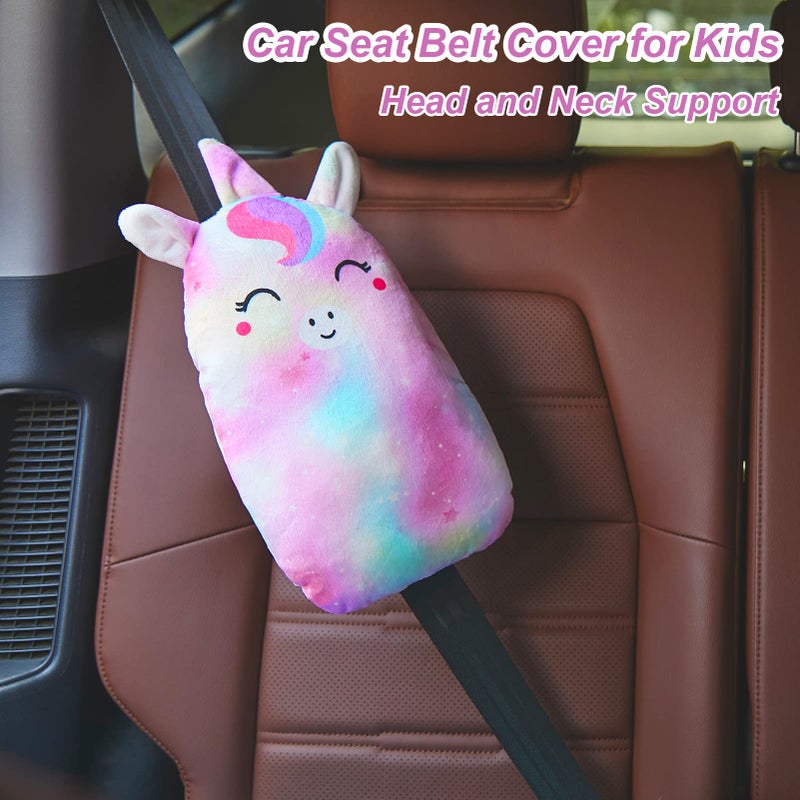 FIODAY Car Seat Belt Covers for Kids Unicorn Seat Belt Pillow Soft Seat Belt Cushion Adjust Seat Strap Pillow Head Neck Support for Children Boys Girls Travel - Image 4