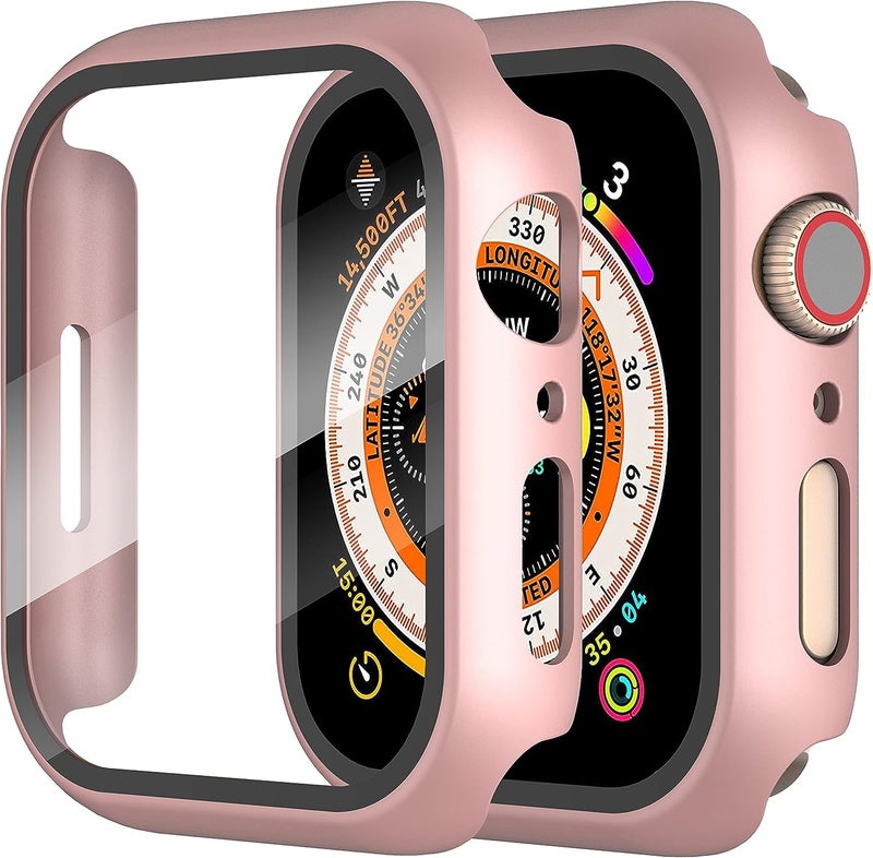 NEXT STORE Apple Watch 41mm Series 8/7 Hard Case with Tempered Glass Screen Protector, Ultra-Thin Rugged Protective Cover, Rose Pink - Image 2