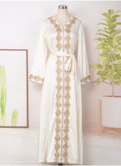 إسكدنيا إمرأة مسلمة Abaya مساء ثوب متألق حجر الراين ثوب زخرفيّة , حزام سير , رداء أبيض  - Image 1