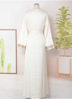 إسكدنيا إمرأة مسلمة Abaya مساء ثوب متألق حجر الراين ثوب زخرفيّة , حزام سير , رداء أبيض  - Image 3