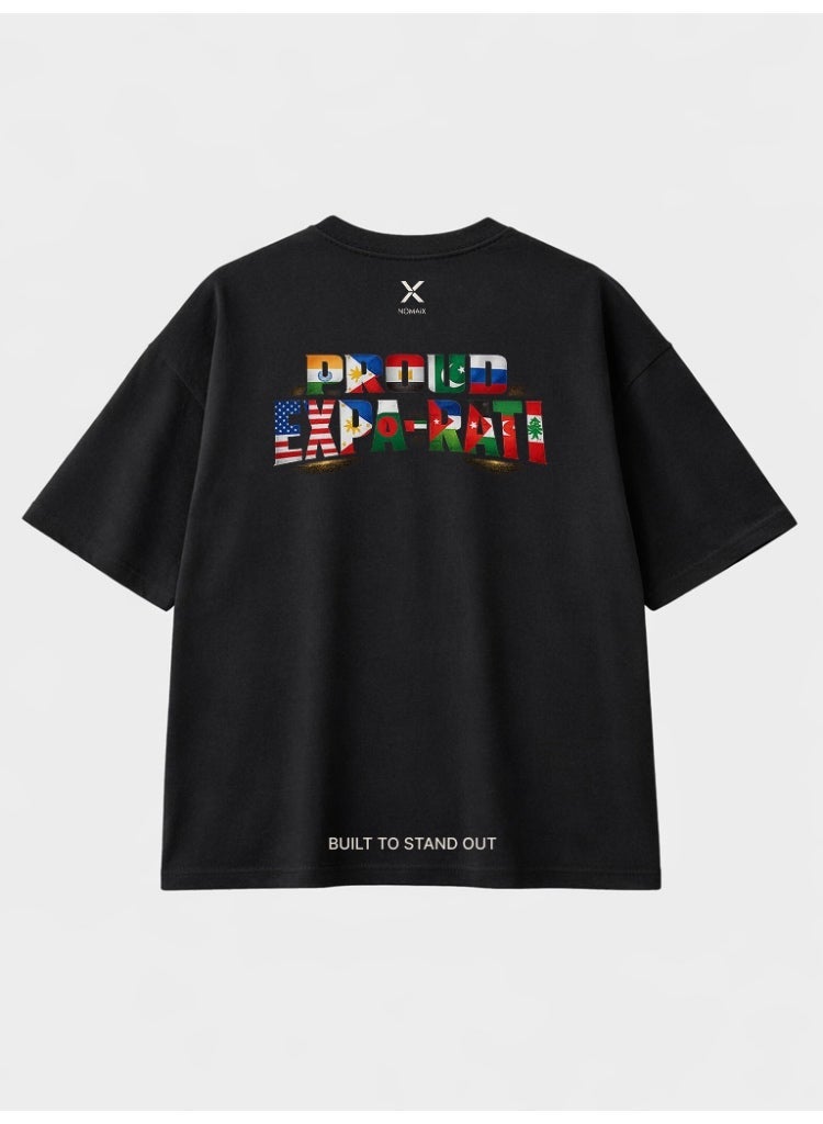NOMAiX Proud Expa-Rati T-Shirt │ World Flags Graphic Tee │ Expat Identity Streetwear │ Oversized 260GSM │ Made in UAE - Image 1