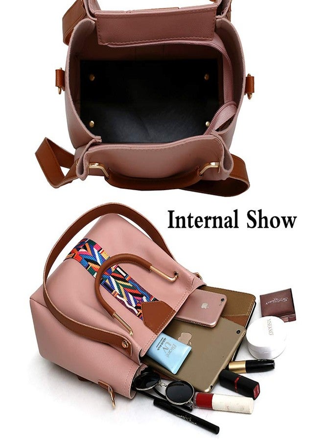 Rullar Women Handbag Set 4 in 1 Top Handle Bag Soft PU Leather Tote Satchel Stitching Shoulder Clutch Bag Purse Wallet Pink - Image 4