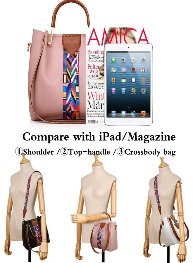 Rullar Women Handbag Set 4 in 1 Top Handle Bag Soft PU Leather Tote Satchel Stitching Shoulder Clutch Bag Purse Wallet Pink - Image 5
