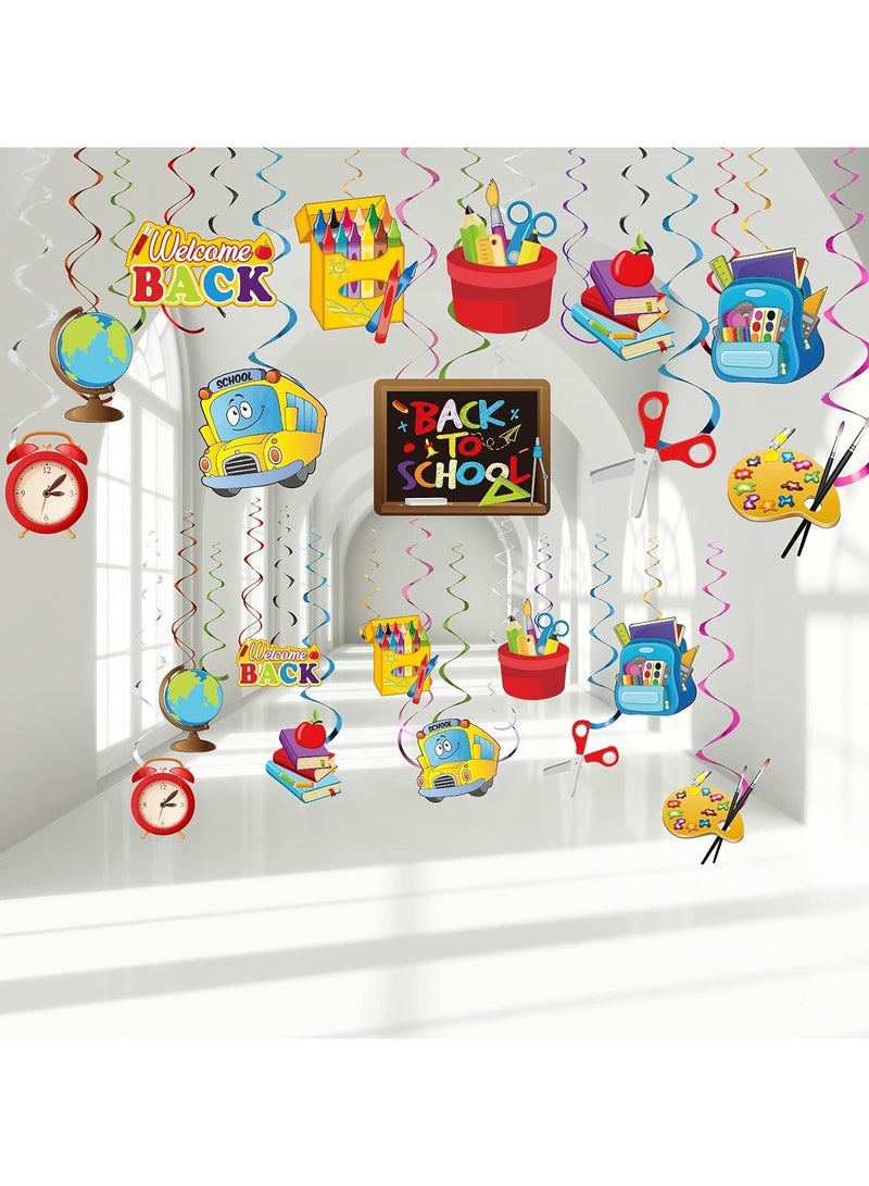 30 Pieces Back to School Hanging Swirls Decorations, Colorful Ruler Pencil School Bus Stationery Foil Swirls Ceiling Decor for Celebrating Welcome Back to School Classroom Party Supplies - Image 1