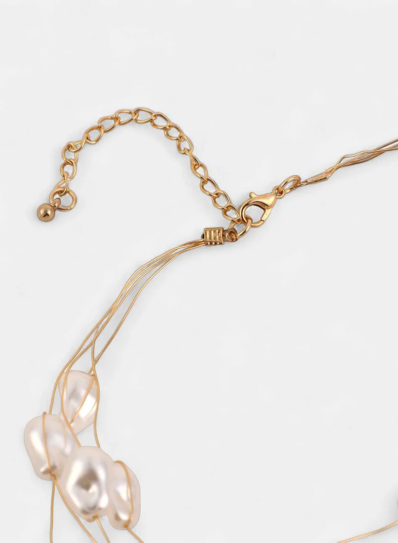 Sohi  Women The Dented-Riviera Collar Necklace | Pearl White Colour | One-Size | Artificial Pearl Alloy Material | Lobster Clasp Closure | Necklace For Evening & Party Wear for Women | Best Price UAE