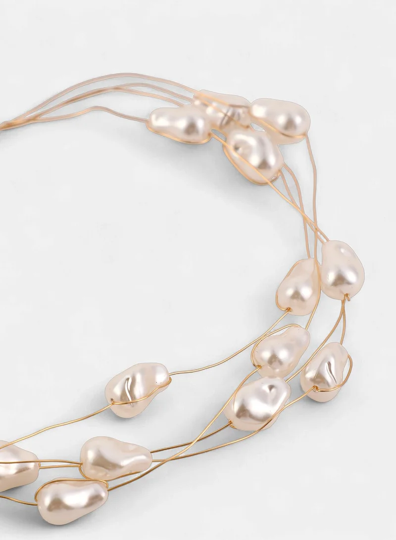 Sohi  Women The Dented-Riviera Collar Necklace | Pearl White Colour | One-Size | Artificial Pearl Alloy Material | Lobster Clasp Closure | Necklace For Evening & Party Wear for Women | Best Price UAE