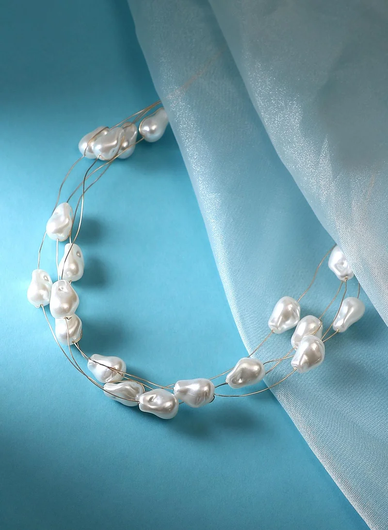 سوهي قلادة ياقة دنْتِد-ريفييرا نسائية بلؤلؤ أبيض صناعي بمشبك مخلبي