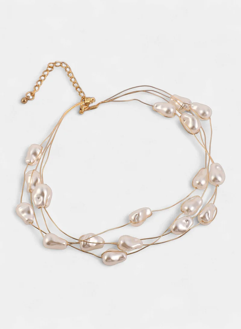 Sohi  Women The Dented-Riviera Collar Necklace | Pearl White Colour | One-Size | Artificial Pearl Alloy Material | Lobster Clasp Closure | Necklace For Evening & Party Wear for Women | Best Price UAE