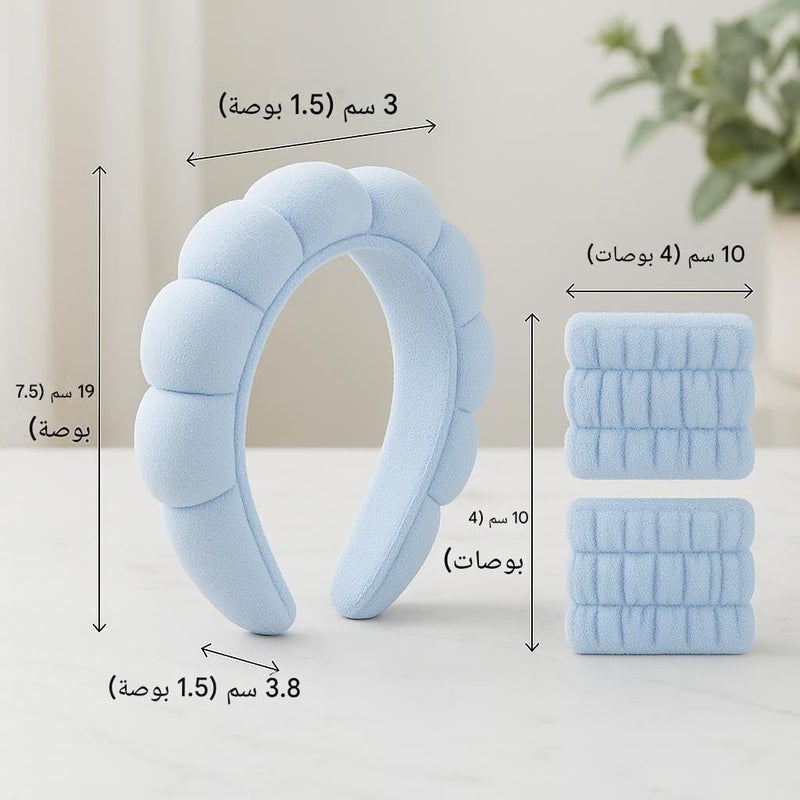 Spa Accessories - Multi-Color Terry Cloth Wristbands and Headbands Set, Soft, Absorbent, and Designed for Comfortable Wear During Relaxation, Skincare, or Exercise, Machine Washable (Baby Blue, 10CM) - Image 2