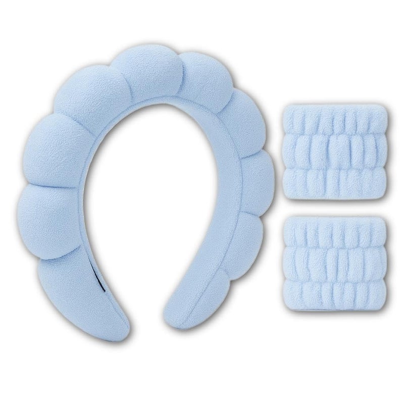 Spa Accessories - Multi-Color Terry Cloth Wristbands and Headbands Set, Soft, Absorbent, and Designed for Comfortable Wear During Relaxation, Skincare, or Exercise, Machine Washable (Baby Blue, 10CM) - Image 1