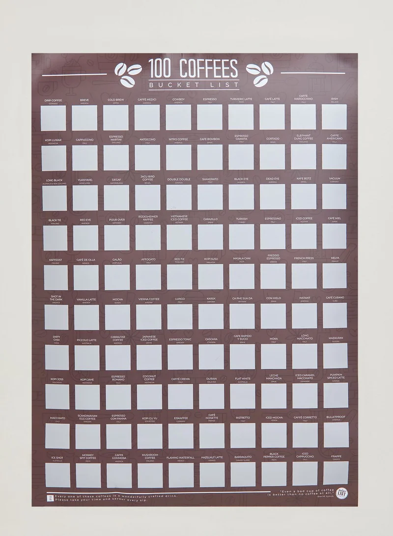 Gift Republic 100 Coffee Bucket List Scratch Poster