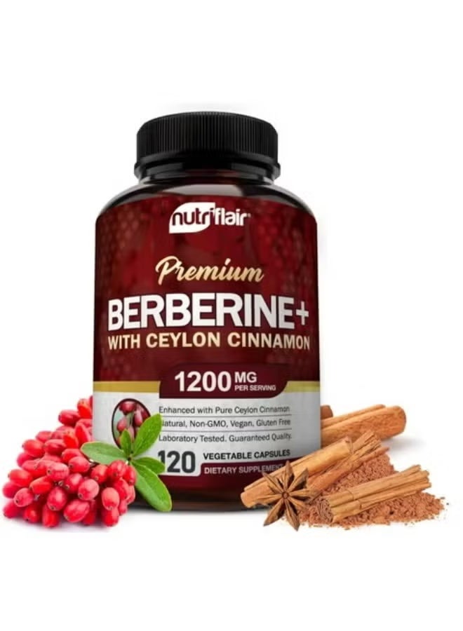 NutriFlair Premium Berberine Hcl 1200Mg, 120 Capsules - Plus Pure True Ceylon Cinnamon - Image 2