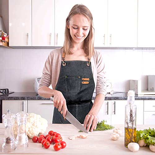 ZOMAO Chef Apron, Cotton Canvas Cross Back Adjustable Apron with Pockets for Women and Men, Kitchen Cooking Baking Bib Apron, Adjustable Strap and Large Pockets,Canvas, M-XXL - Image 3