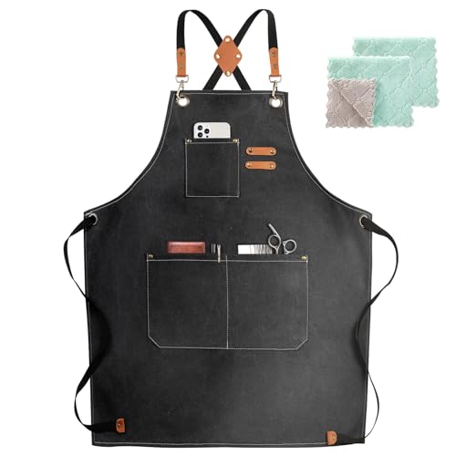 ZOMAO Chef Apron, Cotton Canvas Cross Back Adjustable Apron with Pockets for Women and Men, Kitchen Cooking Baking Bib Apron, Adjustable Strap and Large Pockets,Canvas, M-XXL - Image 1