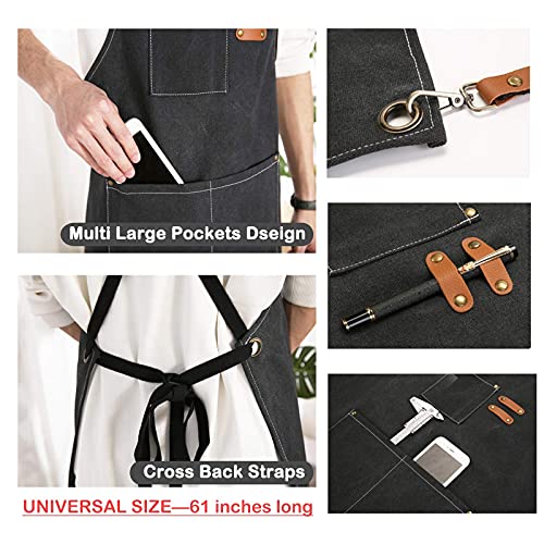 ZOMAO Chef Apron, Cotton Canvas Cross Back Adjustable Apron with Pockets for Women and Men, Kitchen Cooking Baking Bib Apron, Adjustable Strap and Large Pockets,Canvas, M-XXL - Image 5